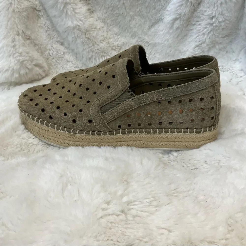 Steve Madden Widmer olive green leather suede perforated platform espadrilles 7B
